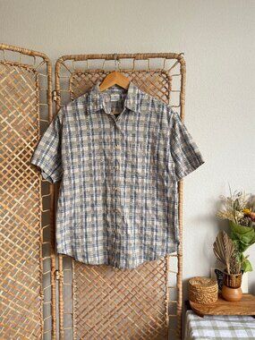 Vintage Floral Plaid Button Up Shirt